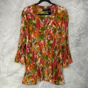 Maggie Barnes Womens sz 3X Floral Pleated V Neck Button Front shirt Top NEW NWT